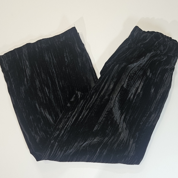 Made In Italy Velvet Pants Womens‎ Medium Black Stretchy Whimsy Goth Wide Leg - Picture 1 of 9
